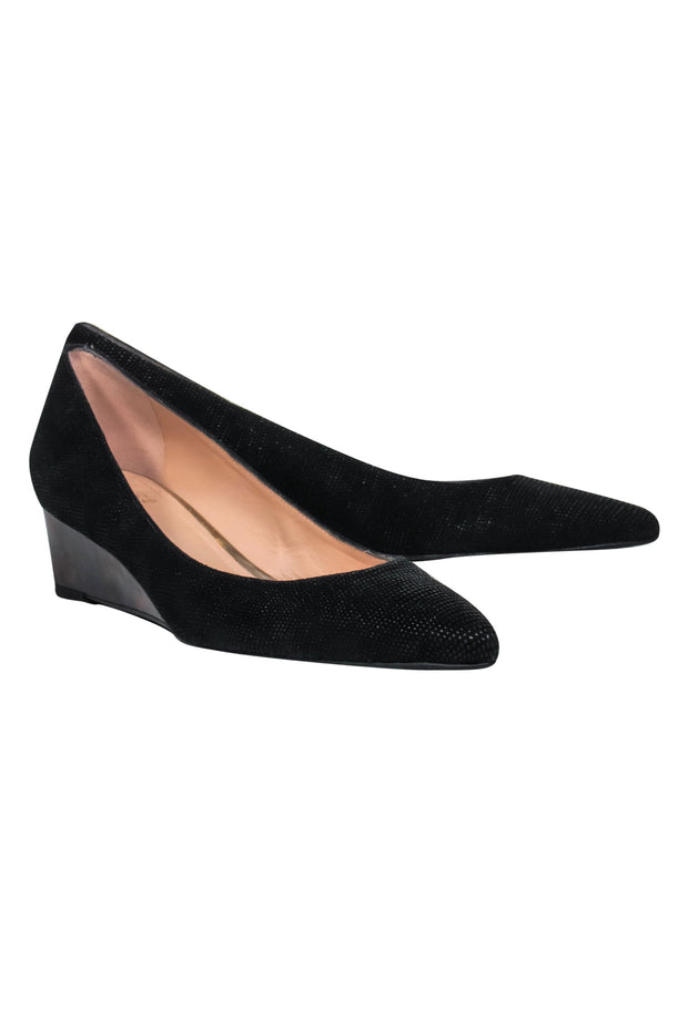 Stuart Weitzman - Black Textured Pointed Toe Wedges w/ Tortoise Shell Stuart Weitzman - Black Textured Pointed Toe Wedges w/ Tortoise Shell