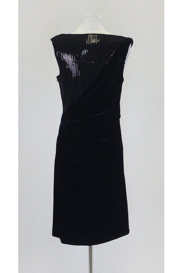 tadashi shoji black sequin dress Tadashi Shoji One Shoulder Mesh Sequin Dress Petite Sz M/P Black