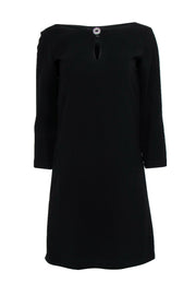Current Boutique-Tara Jarmon - Black Keyhole Neckline Shift Dress w/ Brooch Sz 2