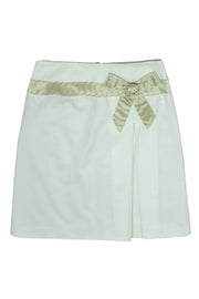 Current Boutique-Tara Jarmon - Light Mint Cotton Pleated A-Line Skirt w/ Satin Bow Sz 2