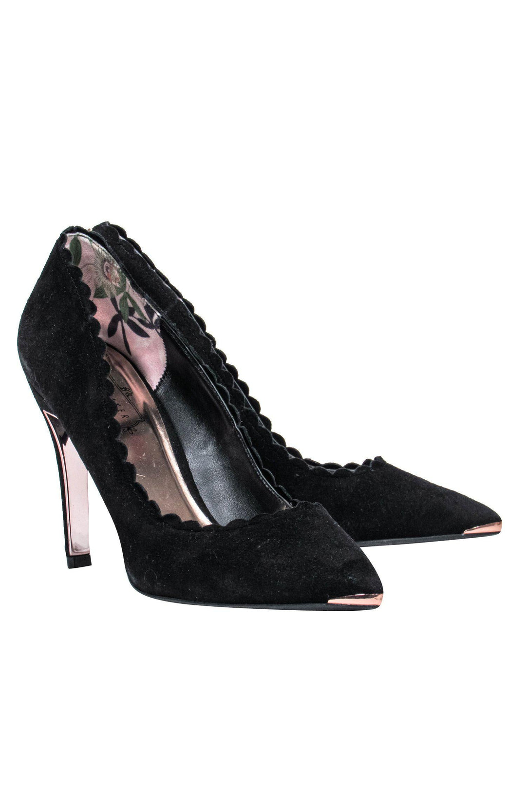 Escarpins Stiletto Ted Baker En Daim Noir - Taille UK 5 - Porté Une Seule Fois - Talon Haut 7.6-10 Cm