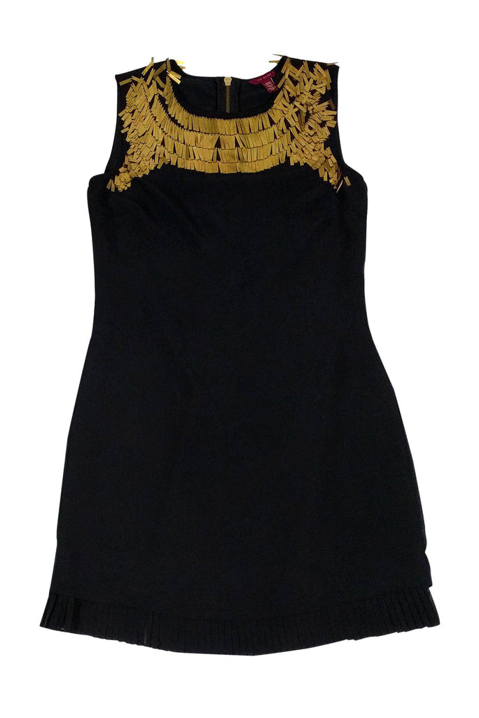 slim fit dress slacks BRAND NEW TED BAKER TAMMARA BLACK METALLIC EMBROIDERED MIDI DRESS SIZE –  Whispers Dress Agency