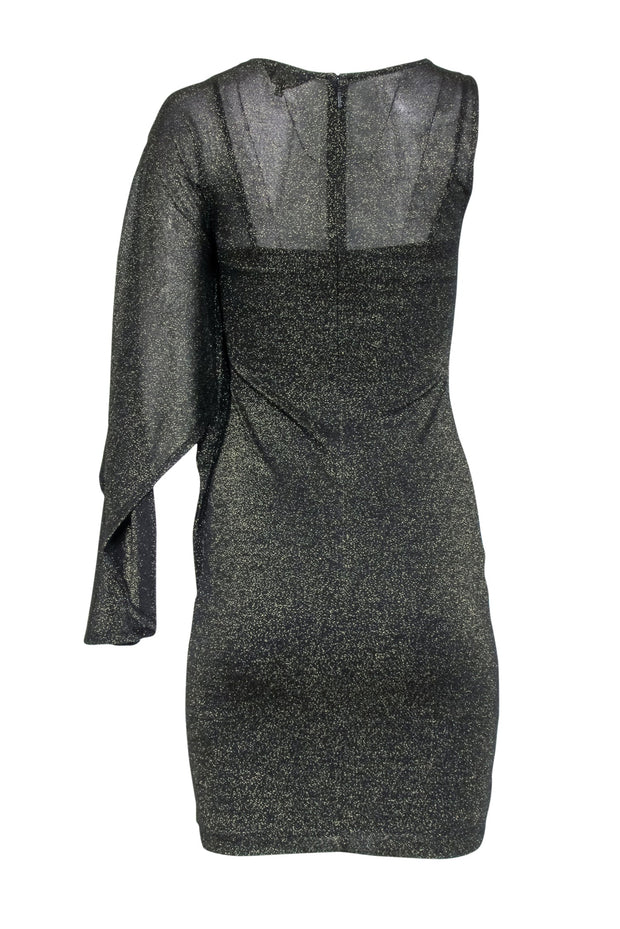 Ted Baker - Black & Gold Sparking Knit Cocktail Dress w/ One Sleeve Sz 4 Ted Baker - Black & Gold Sparking Knit Cocktail Dress w/ One Sleeve Sz 4