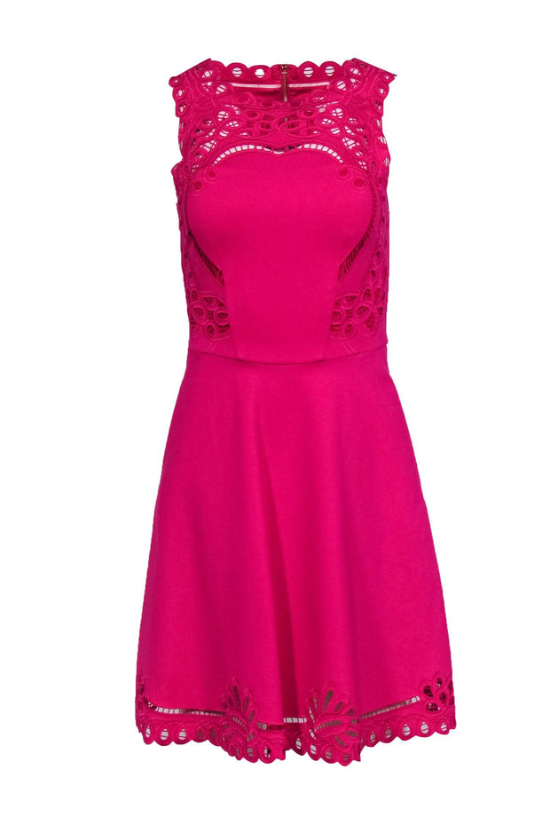 Ted Baker Womens Emmona Embroidered Skater Dress Fuchsia , Size: 4 Ted Baker Womens Emmona Embroidered Skater Dress Fuchsia , Size: 4