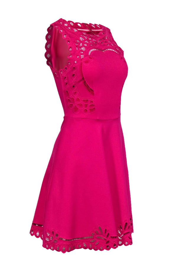 Ted Baker Womens Emmona Embroidered Skater Dress Fuchsia , Size: 4 Ted Baker Womens Emmona Embroidered Skater Dress Fuchsia , Size: 4