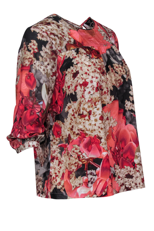 Current Boutique-Ted Baker - Pink & Grey Floral Print Blouse Sz S