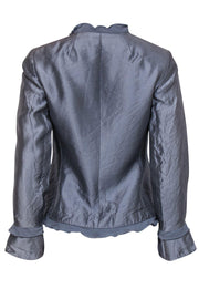 Current Boutique-Teri Jon - Blueish Silver Silk Blend Ruffle Jacket Sz 4