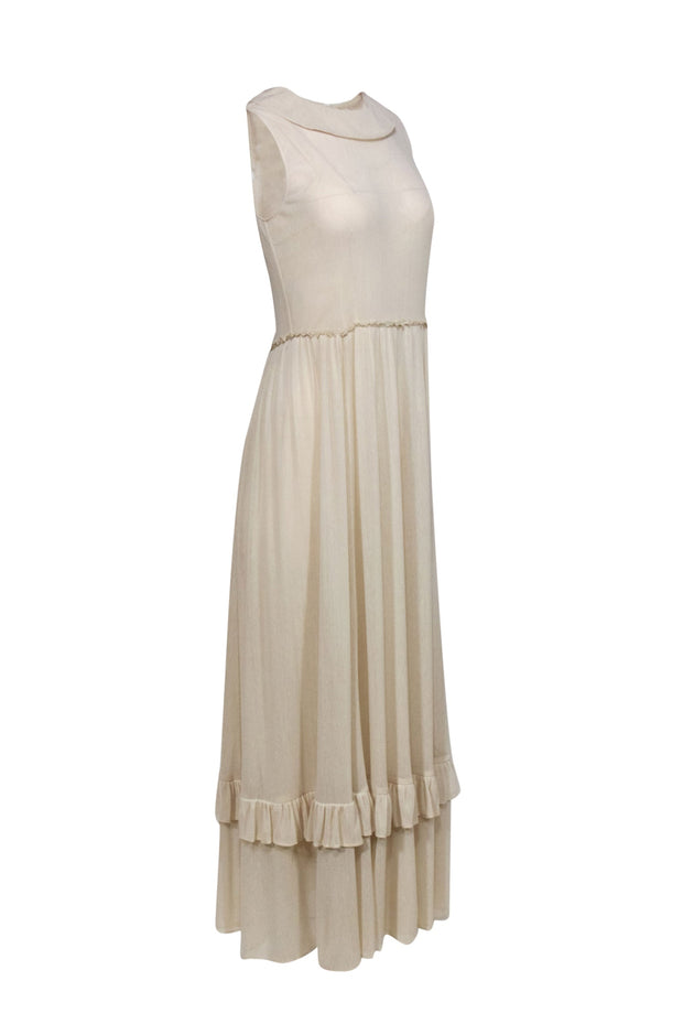 The Great - Cream Mesh Ruffled Silk Maxi Dress Sz S The Great - Cream Mesh Ruffled Silk Maxi Dress Sz S