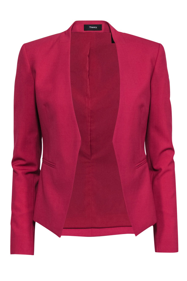 Current Boutique-Theory - Fuchsia Open Front Faux Pocket Blazer