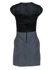 Current Boutique-Theory - Black Leather & Gray Cap Sleeve Sheath Dress Sz 2