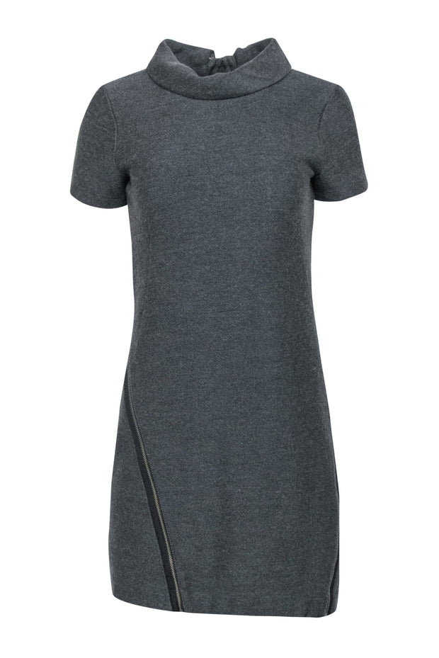 Theory - Dark Grey Wool Blend Cowl Neck Shift Dress w/ Zipper Trim Sz Theory - Dark Grey Wool Blend Cowl Neck Shift Dress w/ Zipper Trim Sz