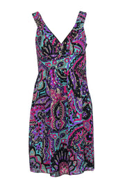 Current Boutique-Tibi - Blue & Multicolored Metallic Bohemian Print Sleeveless Fit & Flare Dress Sz 2