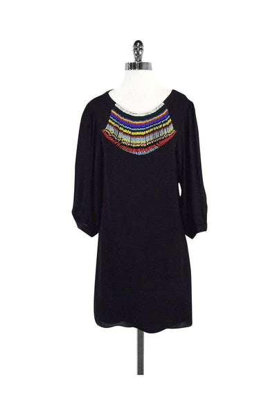 Current Boutique-Tibi - Black Silk Beaded Neckline Dress Sz 4