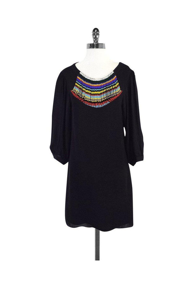 Current Boutique-Tibi - Black Silk Beaded Neckline Dress Sz 4