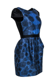 Current Boutique-Tibi - Blue & Black Floral Print Cap Sleeve Dress Sz 4