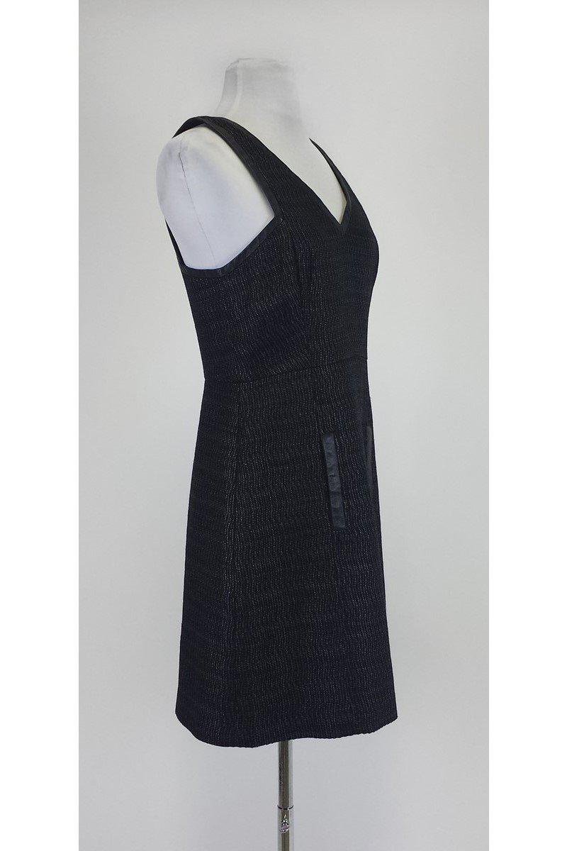 Tibi - Black Textured Dress w/ Leather Trim Sz 6