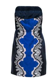 Current Boutique-Tibi - Navy, Cobalt & White Strapless Silk Printed Mini Dress Sz 6