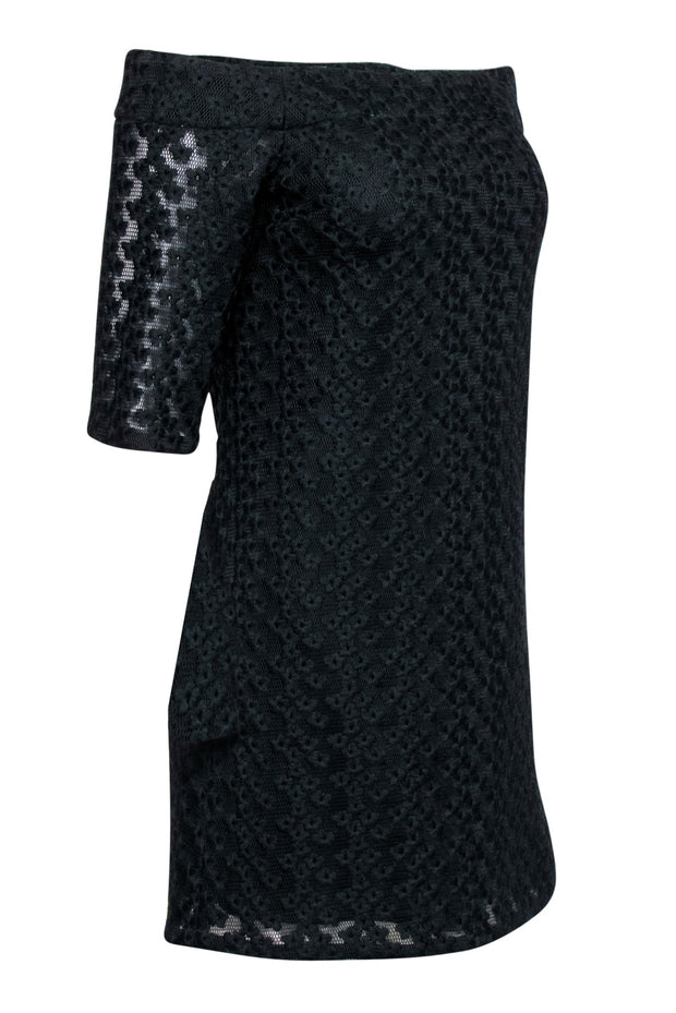 Current Boutique-Tibi - Black Floral Eyelet Strapless Shift Dress w/ Sleeve Sz M