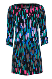 Current Boutique-Tibi - Black & Multicolor Abstract Print Quarter Sleeve Shift Dress Sz S