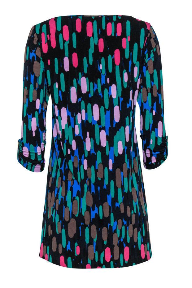 Current Boutique-Tibi - Black & Multicolor Abstract Print Quarter Sleeve Shift Dress Sz S