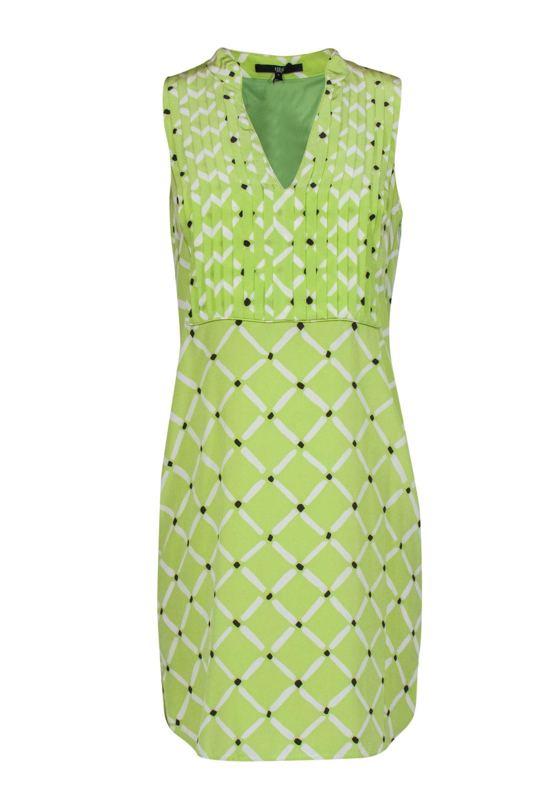 Tibi - Lime Sleeveless Silk Dress w/ White & Black Print Sz 6 Tibi - Lime Sleeveless Silk Dress w/ White & Black Print Sz 6