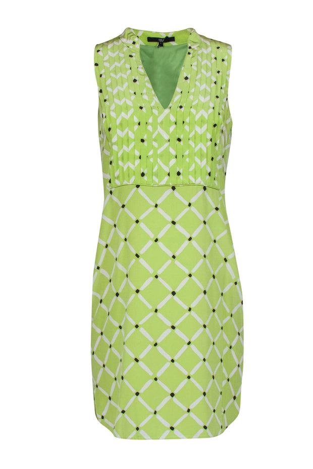 Tibi - Lime Sleeveless Silk Dress w/ White & Black Print Sz 6 Tibi - Lime Sleeveless Silk Dress w/ White & Black Print Sz 6