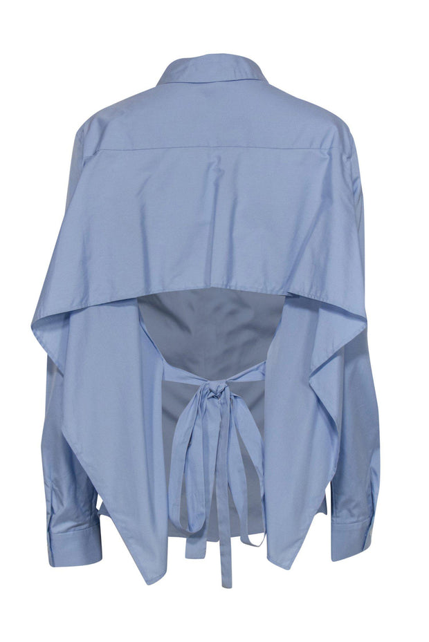 Current Boutique-Tome - Light Blue Button-Up Long Sleeve Blouse w/ Tied Open Back Sz 10