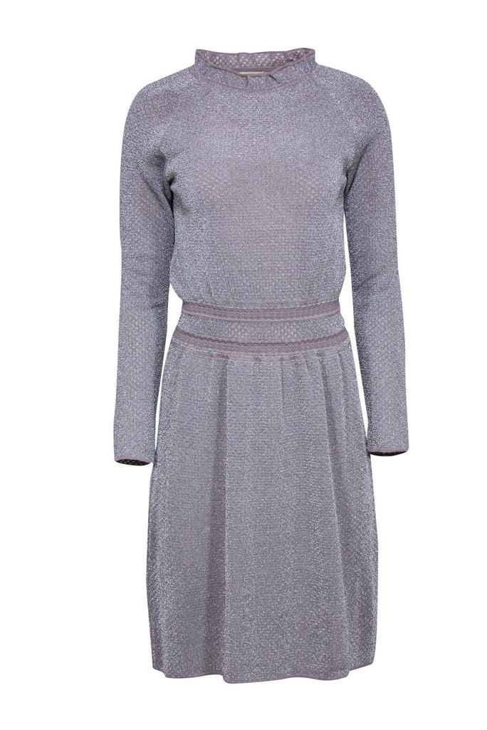 Tory Burch - Silver Sparkly Knit Long Sleeve Fit & Flare Dress Sz S Tory Burch - Silver Sparkly Knit Long Sleeve Fit & Flare Dress Sz S