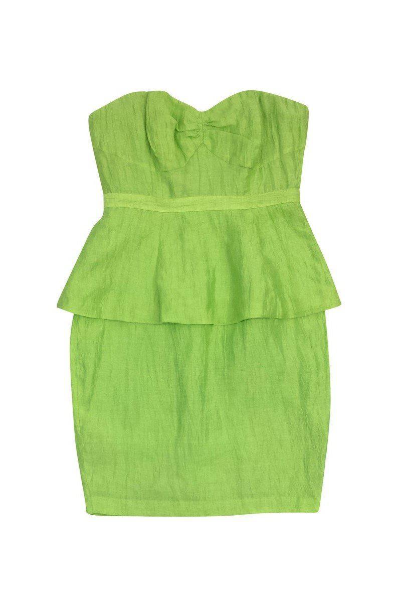 Tracy Reese - Jasmine Green Linen Strapless Peplum Dress Sz 8 Tracy Reese - Jasmine Green Linen Strapless Peplum Dress Sz 8