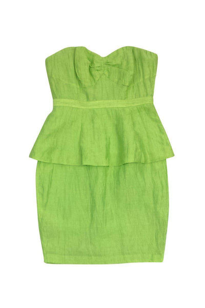 Tracy Reese - Jasmine Green Linen Strapless Peplum Dress Sz 8 Tracy Reese - Jasmine Green Linen Strapless Peplum Dress Sz 8