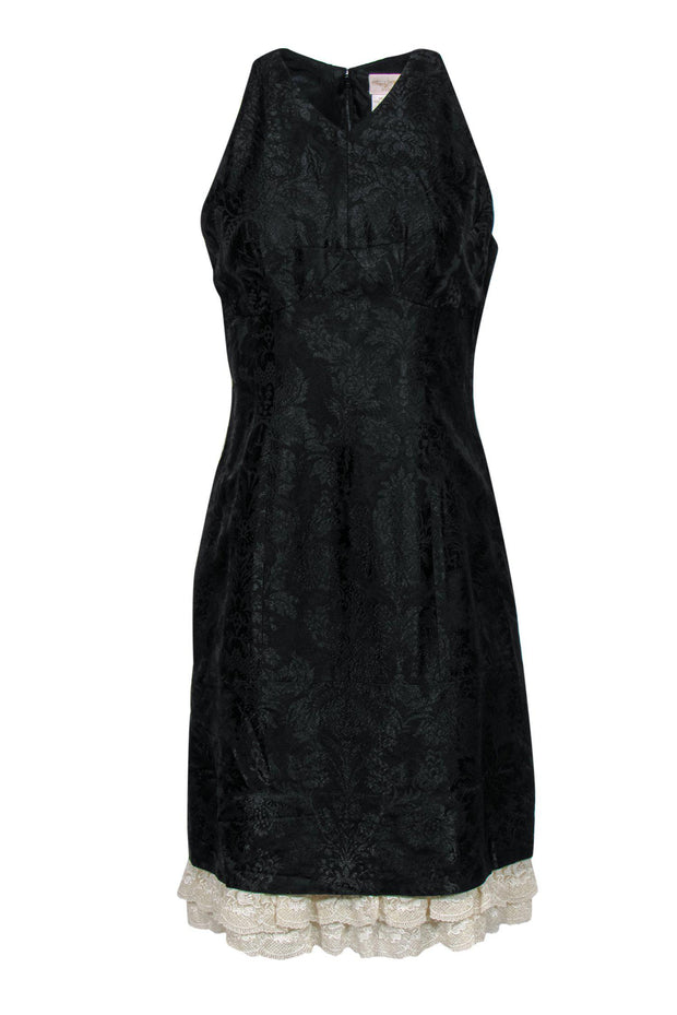Tracy Reese - Black Brocade Sleeveless A-Line Dress w/ Lace Trim Sz 8 Tracy Reese - Black Brocade Sleeveless A-Line Dress w/ Lace Trim Sz 8