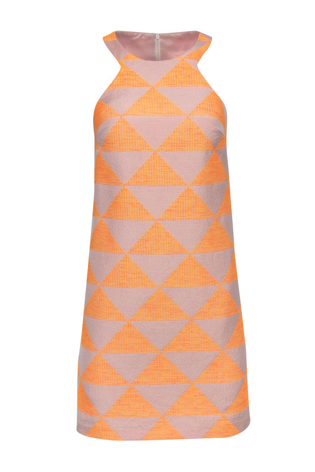Trina Turk - Beige & Orange Racer Front Triangle Pattern Dress Sz 0 Trina Turk - Beige & Orange Racer Front Triangle Pattern Dress Sz 0