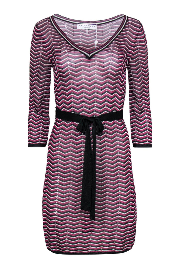 purple and white chevron dress Purple Chevron Knit Midi Dress with 3/4 Sleeves For Women at Kuwait