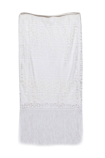 Current Boutique-Trina Turk - White Crochet Fringe Hem Midi Skirt Sz S