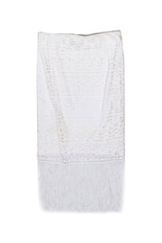 Current Boutique-Trina Turk - White Crochet Fringe Hem Midi Skirt Sz S