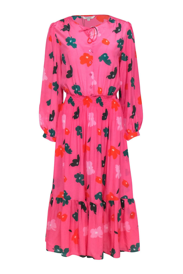 Current Boutique-Tucker - Pink, Red & Green Floral Print Smocked Waist Maxi Dress Sz L
