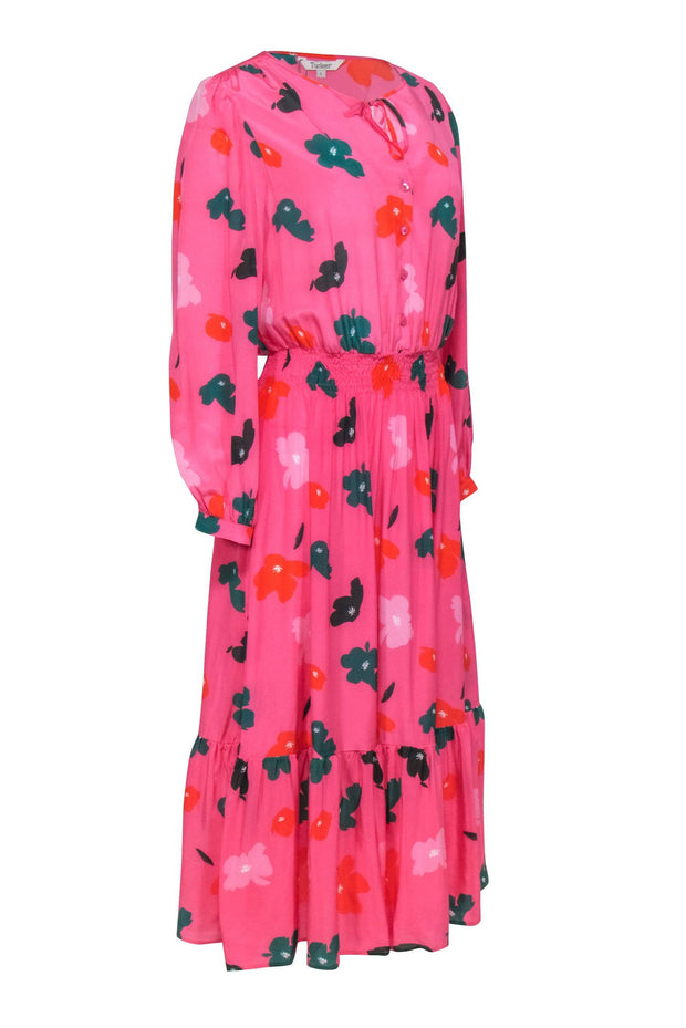Current Boutique-Tucker - Pink, Red & Green Floral Print Smocked Waist Maxi Dress Sz L