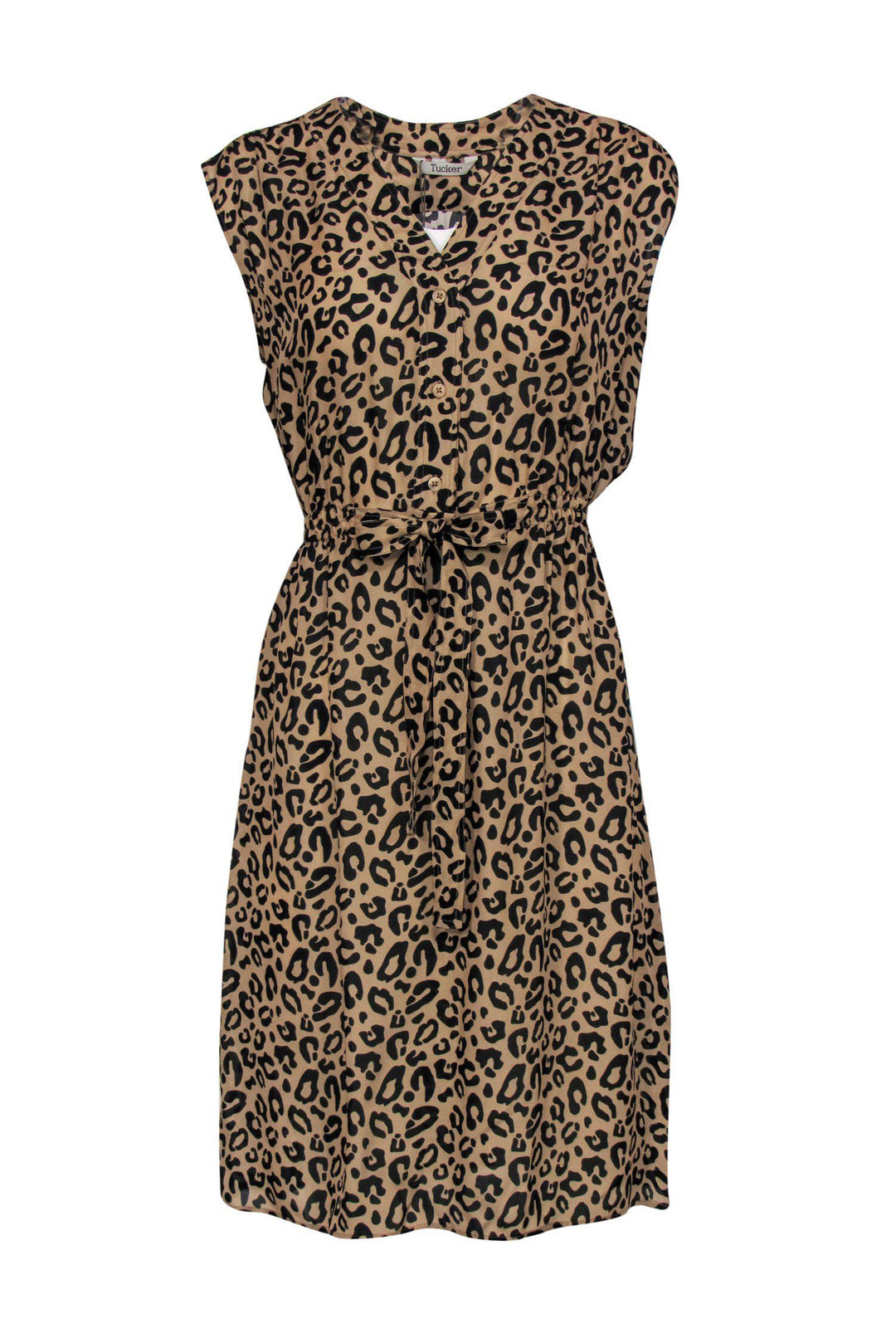 Tucker - Leopard Print Half Button-Up Sleeveless A-Line Kitty Day Dreamer Dress Sz M Tucker - Leopard Print Half Button-Up Sleeveless A-Line Kitty Day Dreamer Dress Sz M