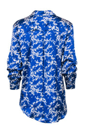 Current Boutique-Tucker - Cobalt Blue Floral Print Long Sleeve Silk Blouse Sz M
