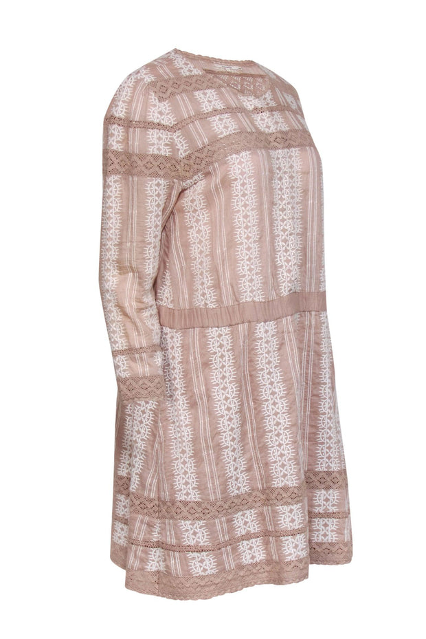 Tularosa - Taupe Cotton Embroidered Shift Dress Sz L Tularosa - Taupe Cotton Embroidered Shift Dress Sz L