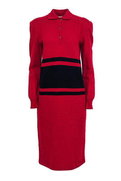 Current Boutique-Valentino - Vintage Red Knit Maxi Dress w/ Racing Stripes Sz 8