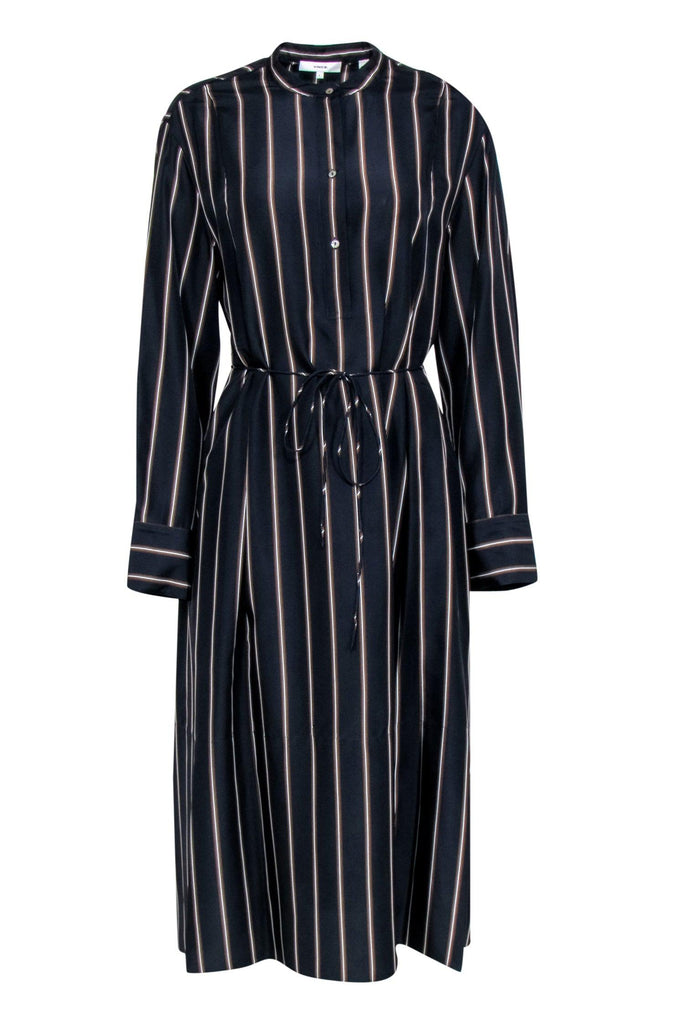 Vince - Navy & Brown Striped Long Sleeve Shirt Dress Sz L