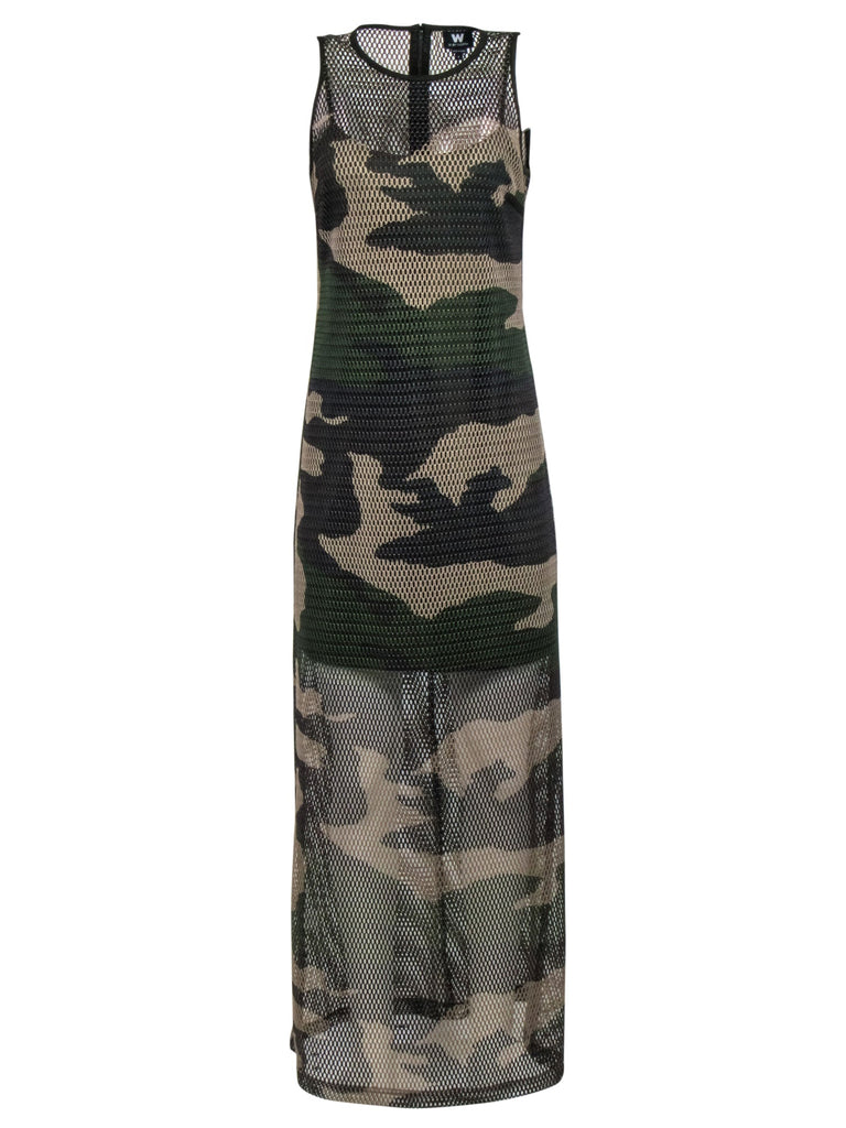 W by Worth Beige Olive Camouflage Mesh Maxi Dress Sz