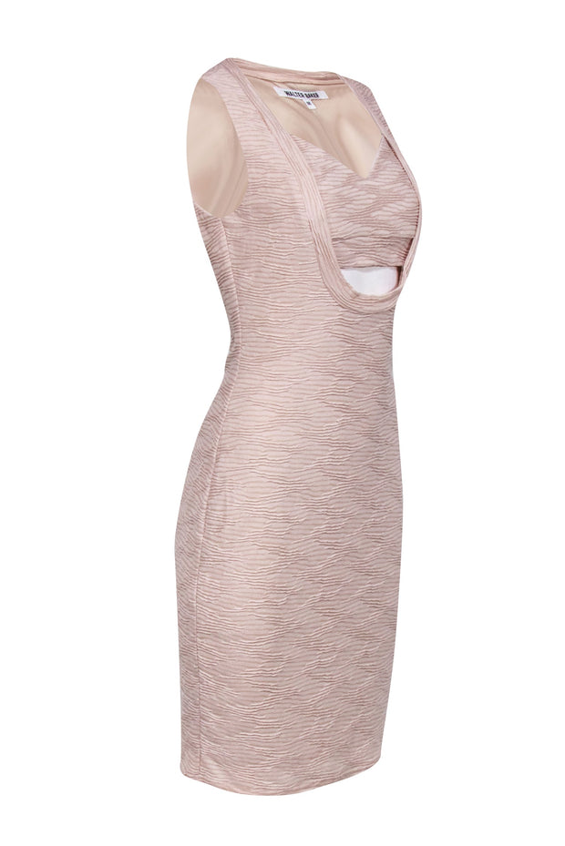 Walter Baker - Tan Textured Fitted Midi Dress w/ Front Cutout Sz M Walter Baker - Tan Textured Fitted Midi Dress w/ Front Cutout Sz M