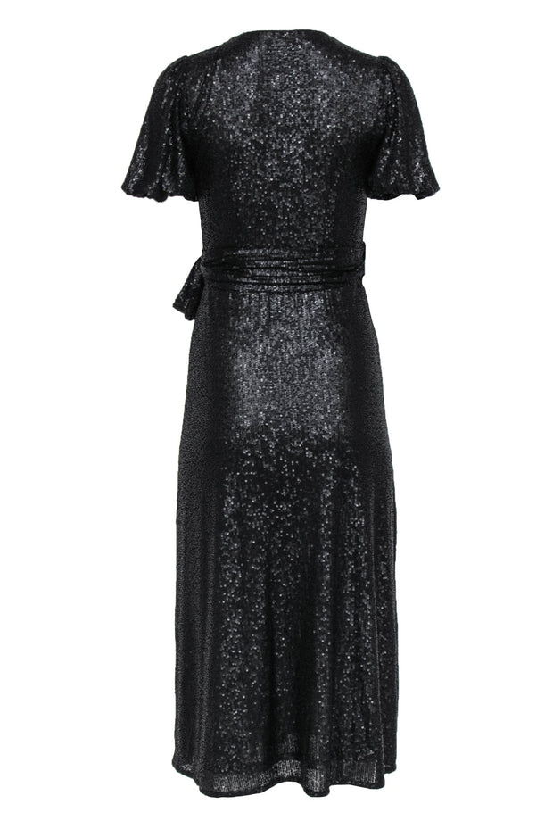 Whistles - Black Sequin Puff Sleeve Wrap Maxi Dress Sz 2 Whistles - Black Sequin Puff Sleeve Wrap Maxi Dress Sz 2