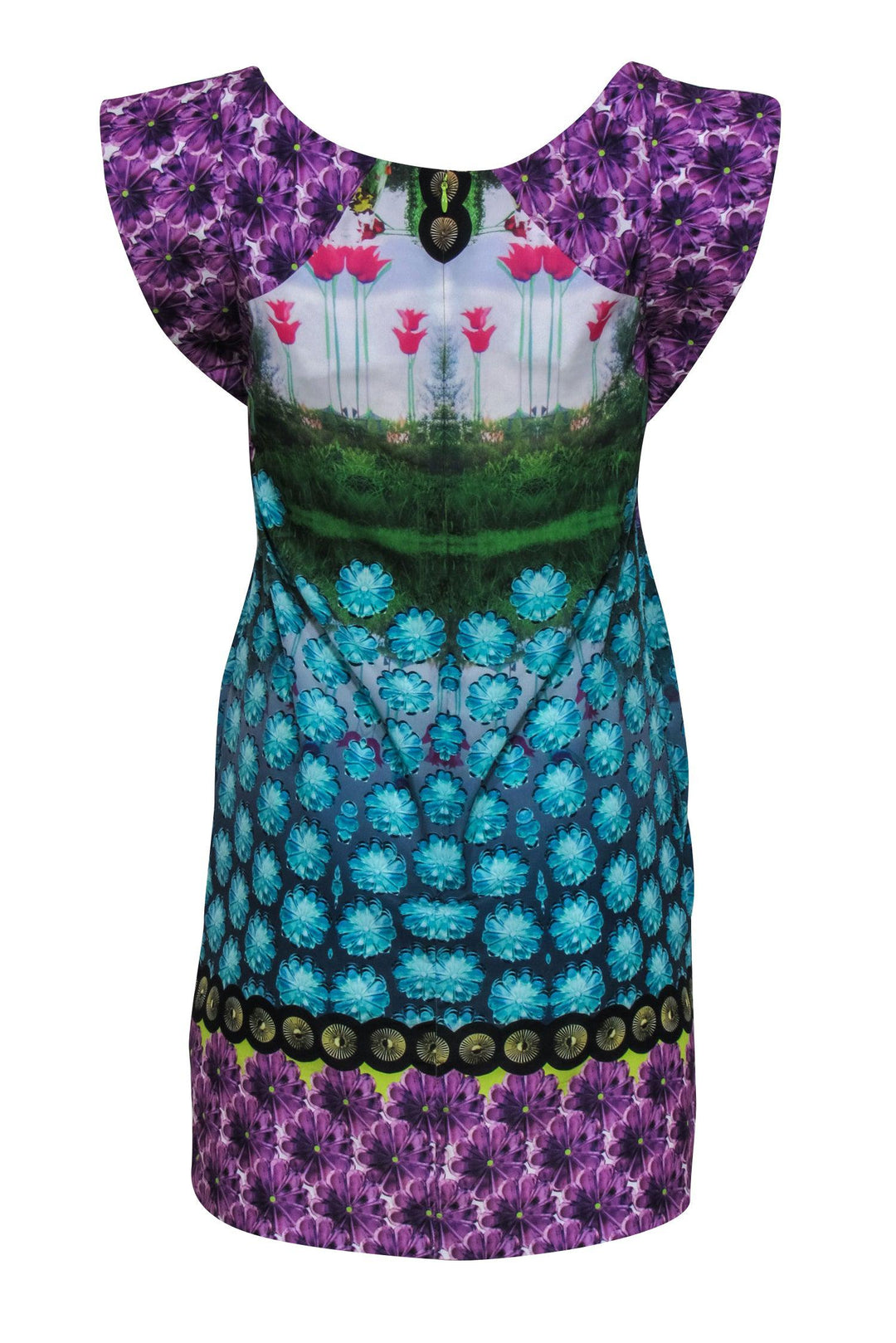 yoana baraschi purple dress Yoana Baraschi Purple Black Brocade Peplum Dress NWT