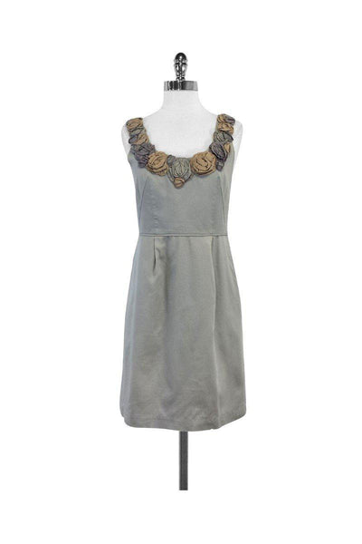 Current Boutique-Yoana Baraschi - Grey Floral Embellished Neckline Dress Sz 4