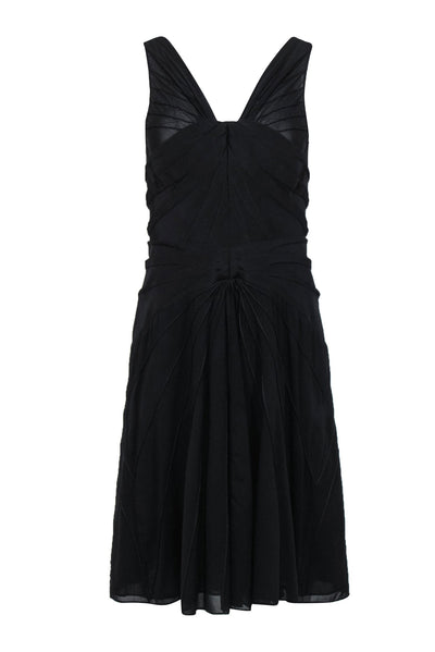Zac Posen - Black Silk Plunge A-Line Pleated Cocktail Dress Sz 10 Zac Posen - Black Silk Plunge A-Line Pleated Cocktail Dress Sz 10