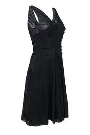 Zac Posen - Black Silk Plunge A-Line Pleated Cocktail Dress Sz 10 Zac Posen - Black Silk Plunge A-Line Pleated Cocktail Dress Sz 10