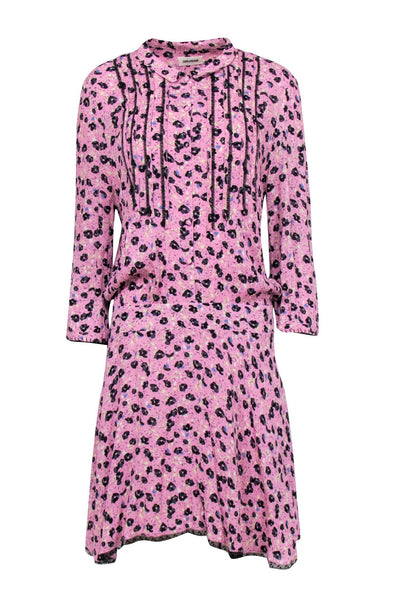 Zadig & Voltaire - Lilac Drop Waist Dress w/ Black Floral Print & Coll